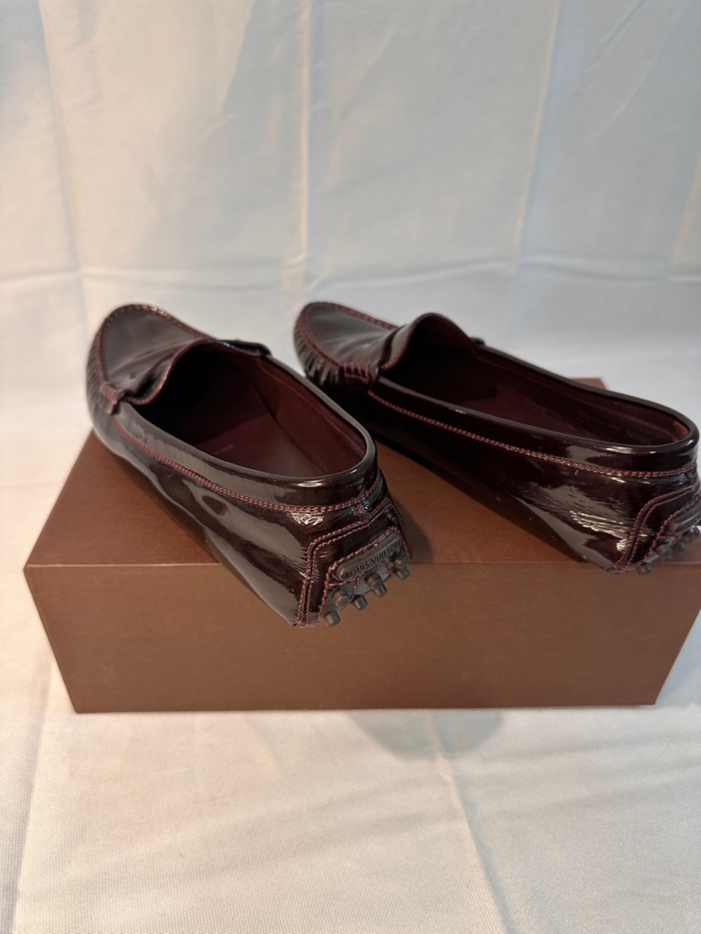 Louis Vuitton Patent Leather Driving Loafers Burgundy Flats Size 7.5 - Picture 3 of 7